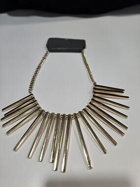 Express Gold Tone 19" Bib Choker Statement Heavy Duty Necklace